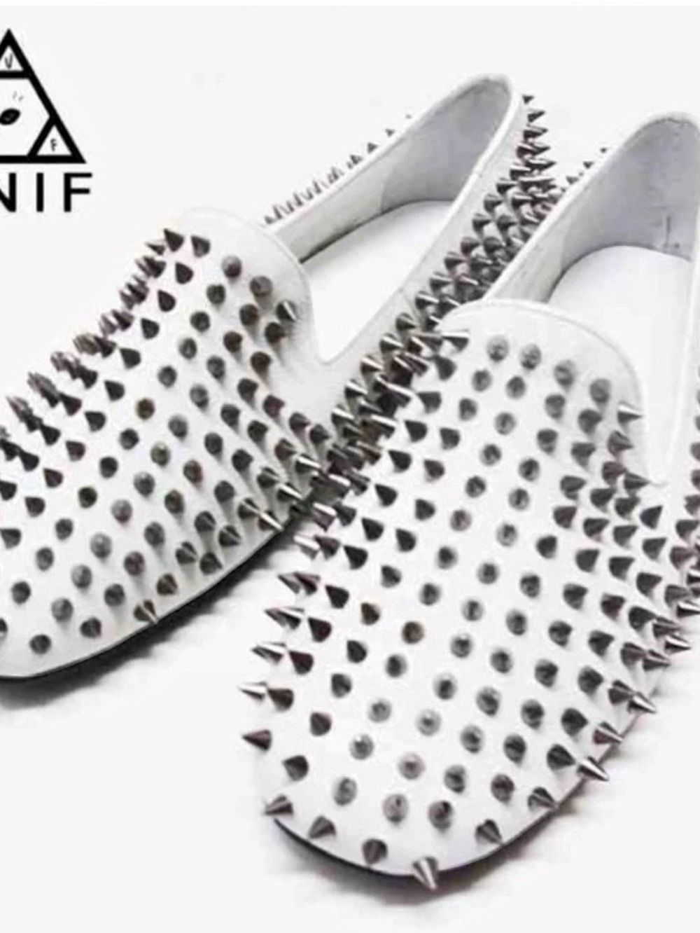 UNIF Hellraiser Studded Leather Flats White & Silver US 10 NWOB